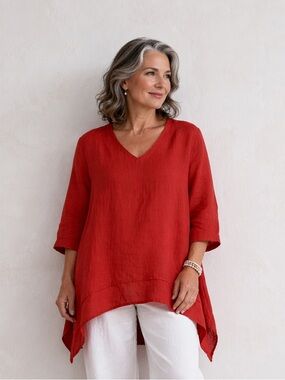 La Fixsun Linen Blouse Shark Bite Hem Lagenlook